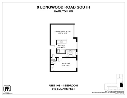 Floor plan for 1 bed, 1 bath